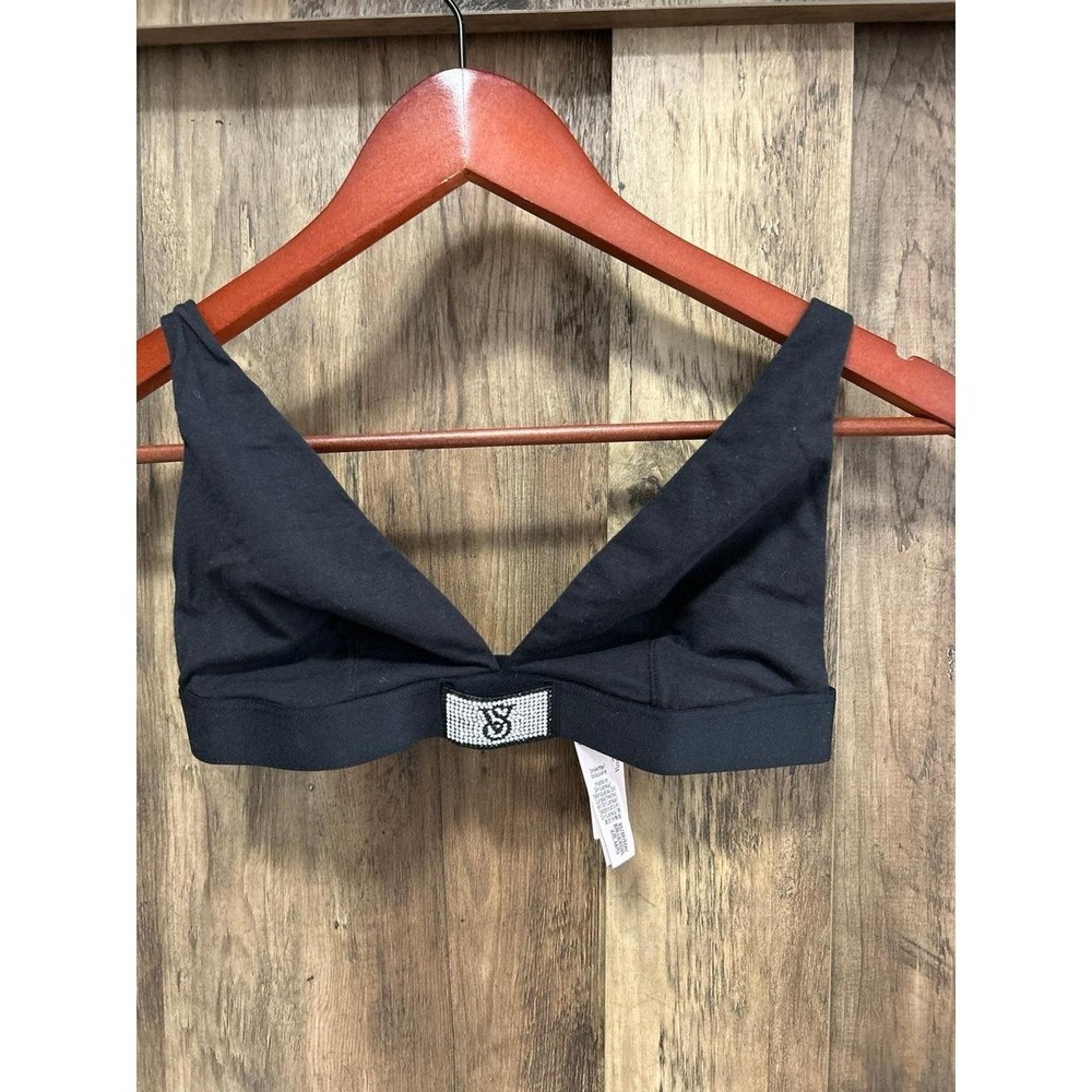 Victoria's Secret Bralette Black XS Rhinestone Logo New With Tags